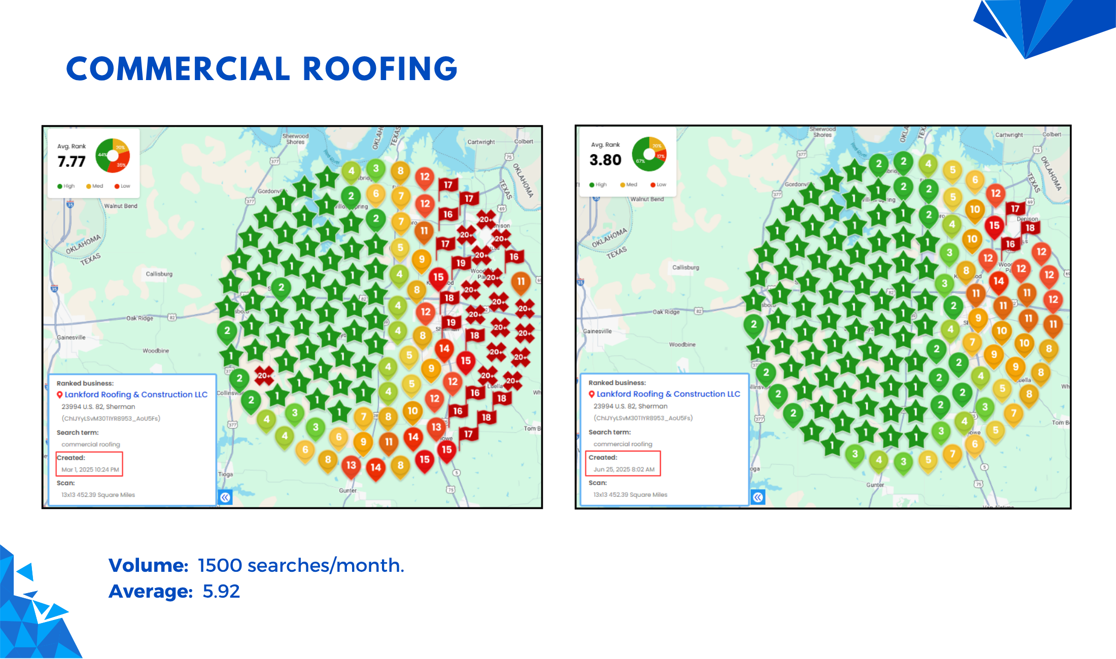 Lankford Roofing Google Maps heatmap before